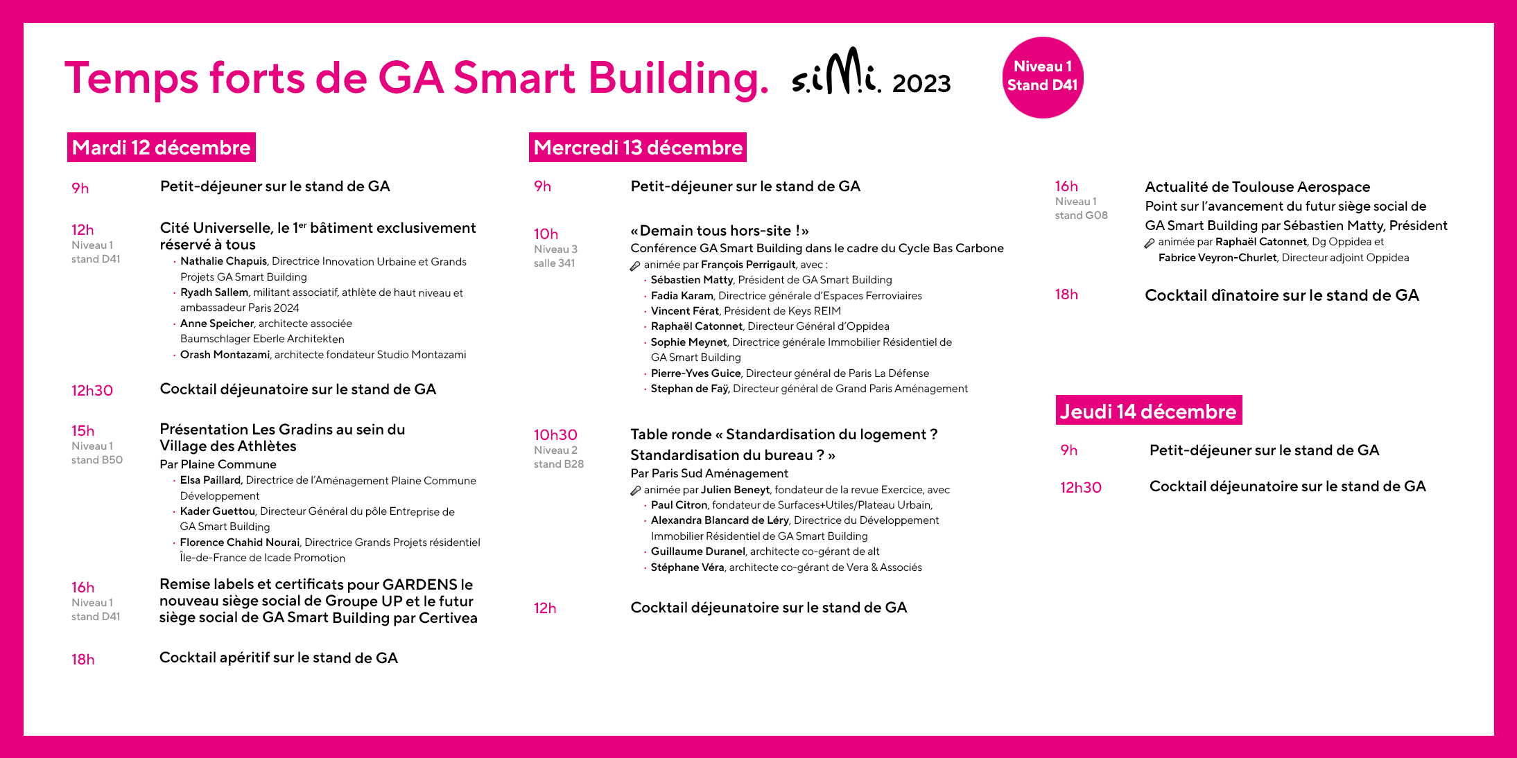 Programme de GA Smart Building et Ossabois au SIMI 2023, le Salon de l'Immobilier d'Entreprise