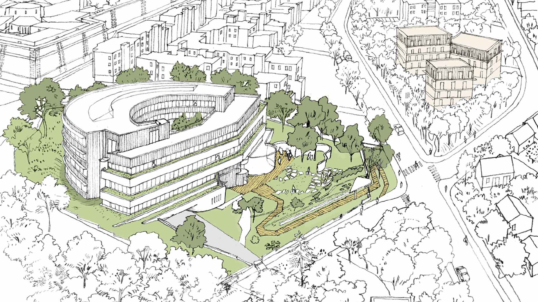 Croquis architectural du projet de transformation du CNIR à Rosny-sous-Bois en résidence sociale